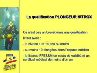 la qualification plongeur nitrox