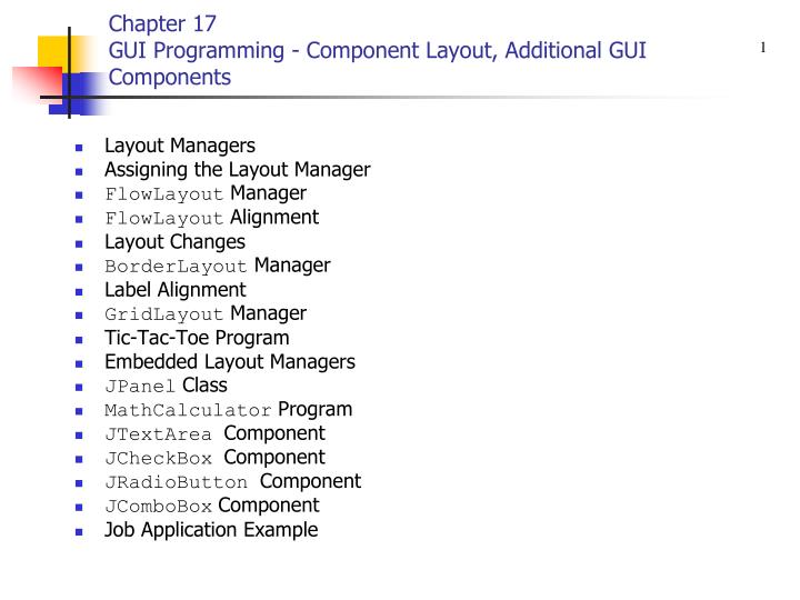 chapter 17 gui programming component layout additional gui components