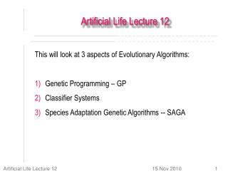 Artificial Life Lecture 12