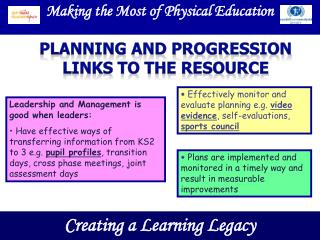 Planning and progression Links to the resource