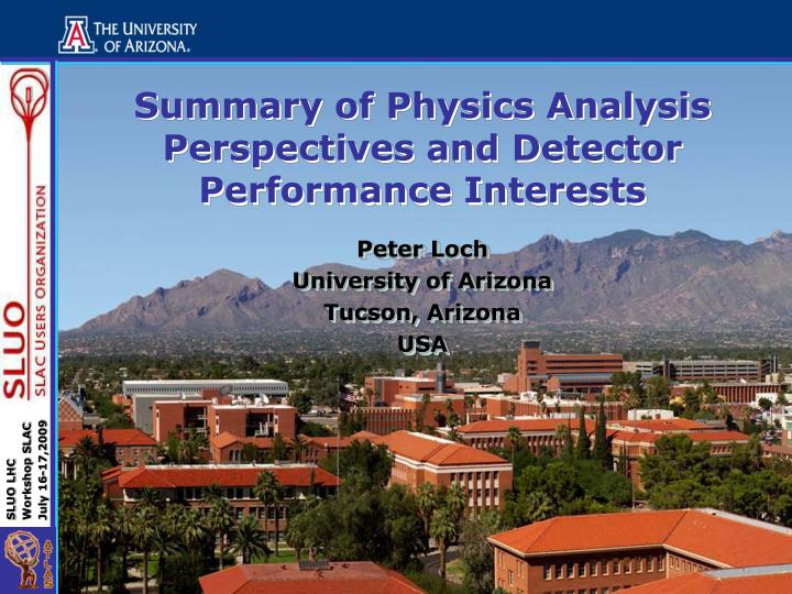 summary of physics analysis perspectives and detector performance interests