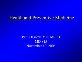 Health and Preventive Medicine