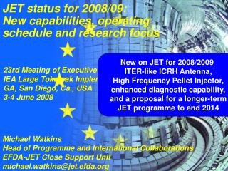 Michael Watkins Head of Programme and International Collaborations EFDA-JET Close Support Unit