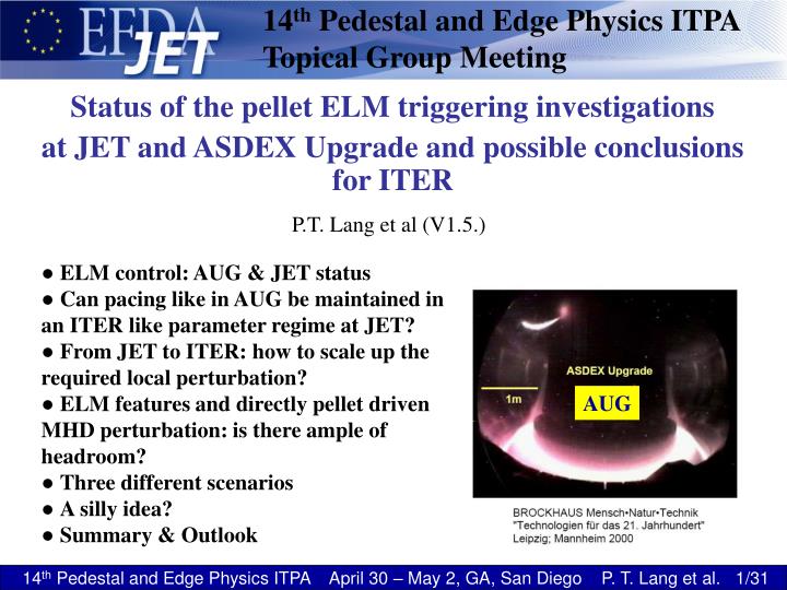 14 th pedestal and edge physics itpa topical group meeting
