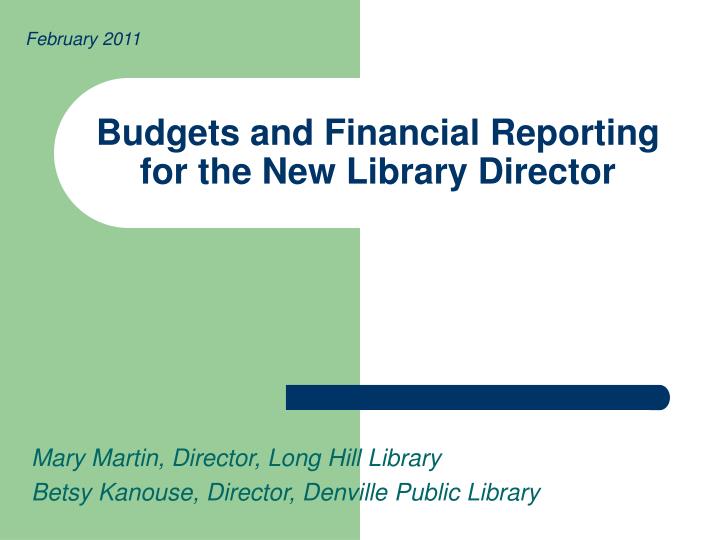 budgets and financial reporting for the new library director