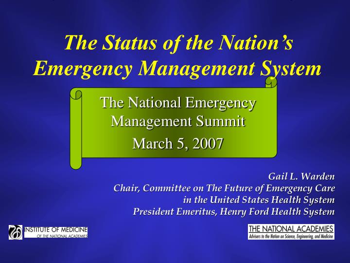 the status of the nation s emergency management system