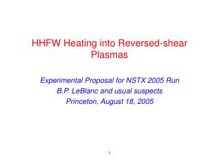 HHFW Heating into Reversed-shear Plasmas
