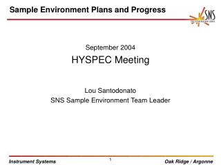 Sample Environment Plans and Progress