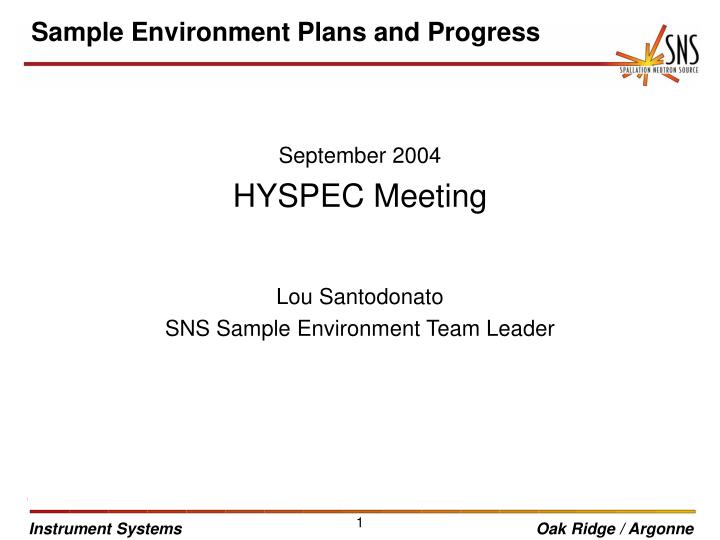 sample environment plans and progress