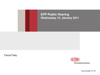 EPP Public Hearing Wednesday 12, January 2011