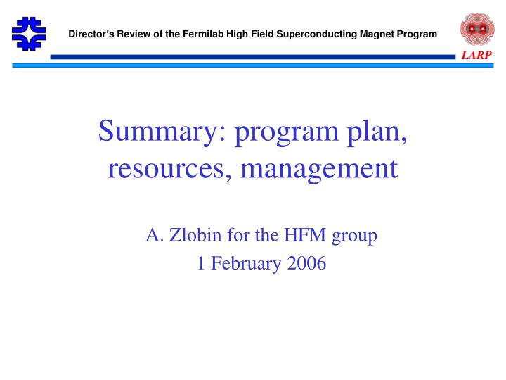 summary program plan resources management