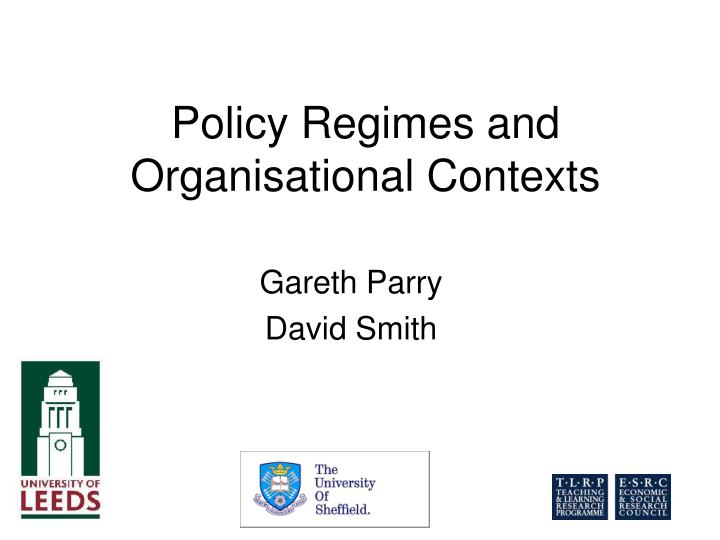 policy regimes and organisational contexts