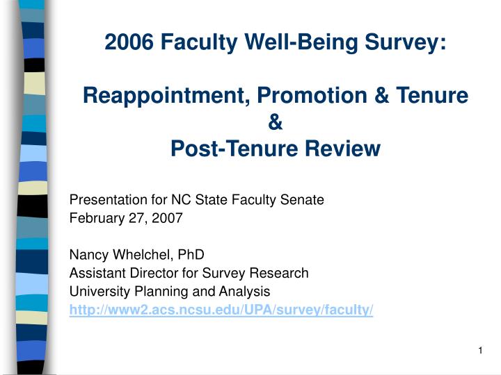 2006 faculty well being survey reappointment promotion tenure post tenure review
