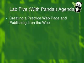 Lab Five (With Panda!) Agenda
