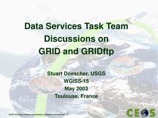 Data Services Task Team Discussions on GRID and GRIDftp Stuart Doescher, USGS W GISS-15 May 2003