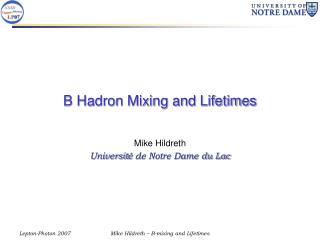 B Hadron Mixing and Lifetimes