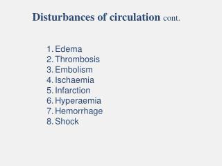 Disturbances of circulation cont.