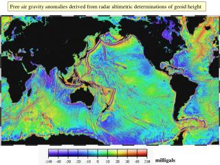 Free air gravity anomalies derived from radar altimetric determinations of geoid height