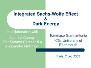 Integrated Sachs-Wolfe Effect &amp; Dark Energy