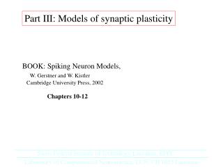 Part III: Models of synaptic plasticity