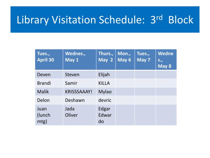 library visitation schedule 3 rd block