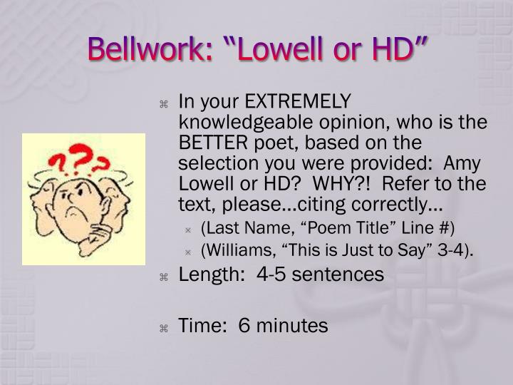 bellwork lowell or hd