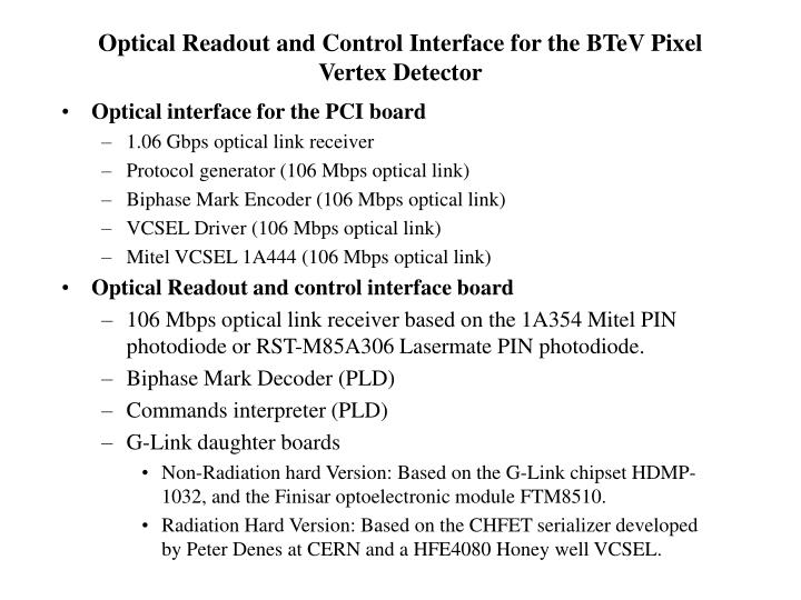 optical readout and control interface for the btev pixel vertex detector
