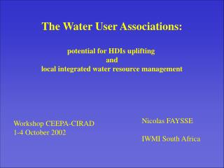 The Water User Associations: potential for HDIs uplifting and