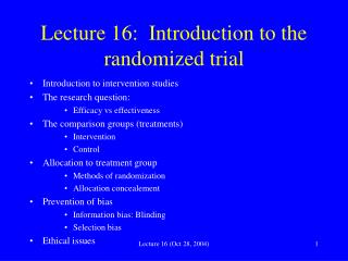 Lecture 16: Introduction to the randomized trial
