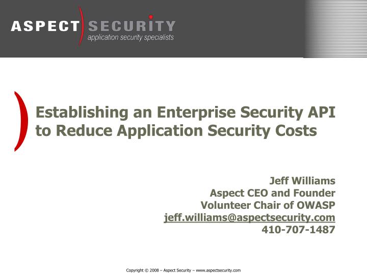 establishing an enterprise security api to reduce application security costs