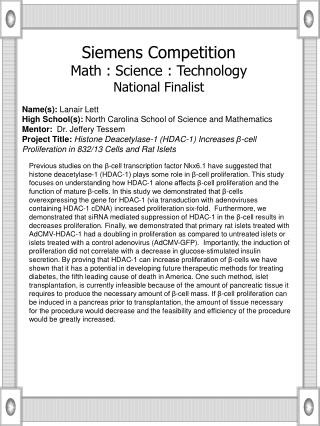 Name(s): Lanair Lett High School(s): North Carolina School of Science and Mathematics