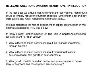RELEVANT QUESTIONS ON GROWTH AND POVERTY REDUCTION