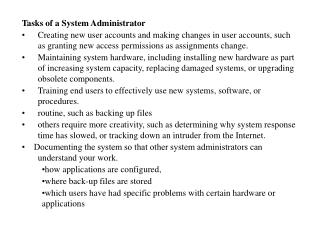 Tasks of a System Administrator