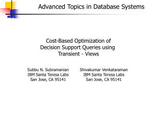 Advanced Topics in Database Systems