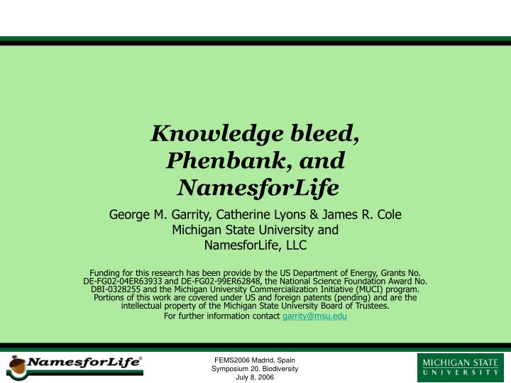 knowledge bleed phenbank and namesforlife