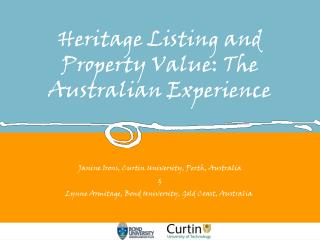 Heritage Listing and Property Value: The Australian Experience