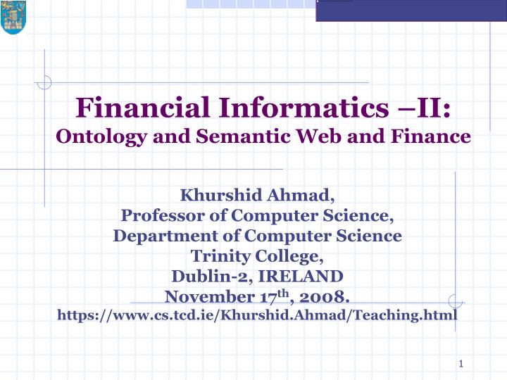 financial informatics ii ontology and semantic web and finance