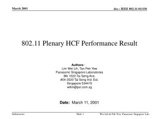 802.11 Plenary HCF Performance Result
