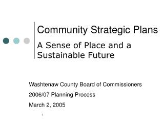 Community Strategic Plans A Sense of Place and a Sustainable Future