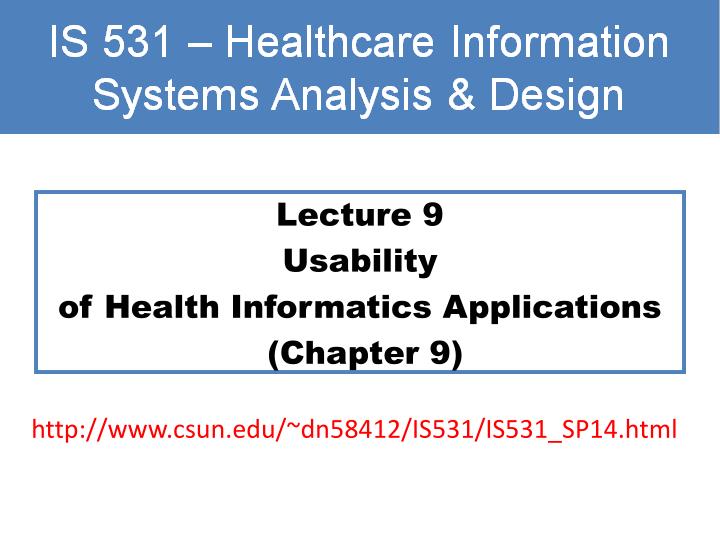 lecture 9 usability of health informatics applications chapter 9