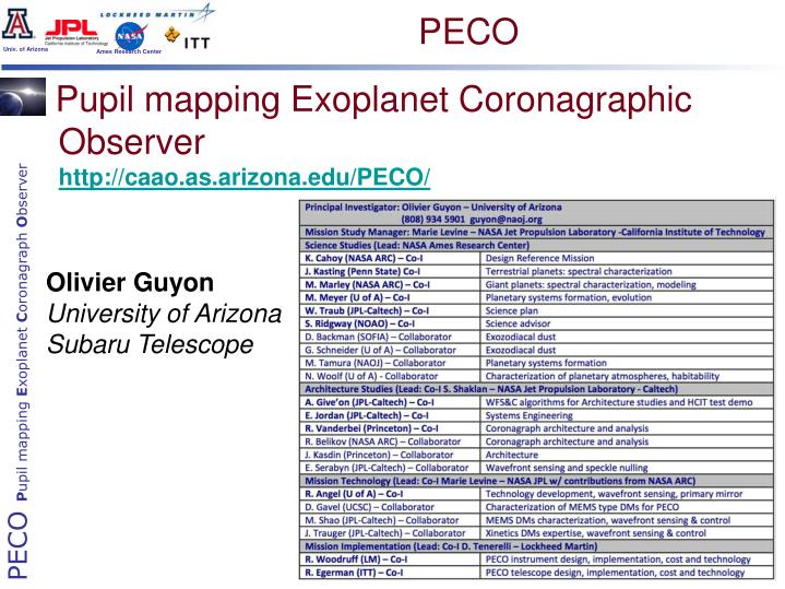 pupil mapping exoplanet coronagraphic observer http caao as arizona edu peco