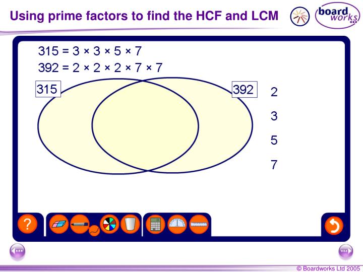 using prime factors to find the hcf and lcm