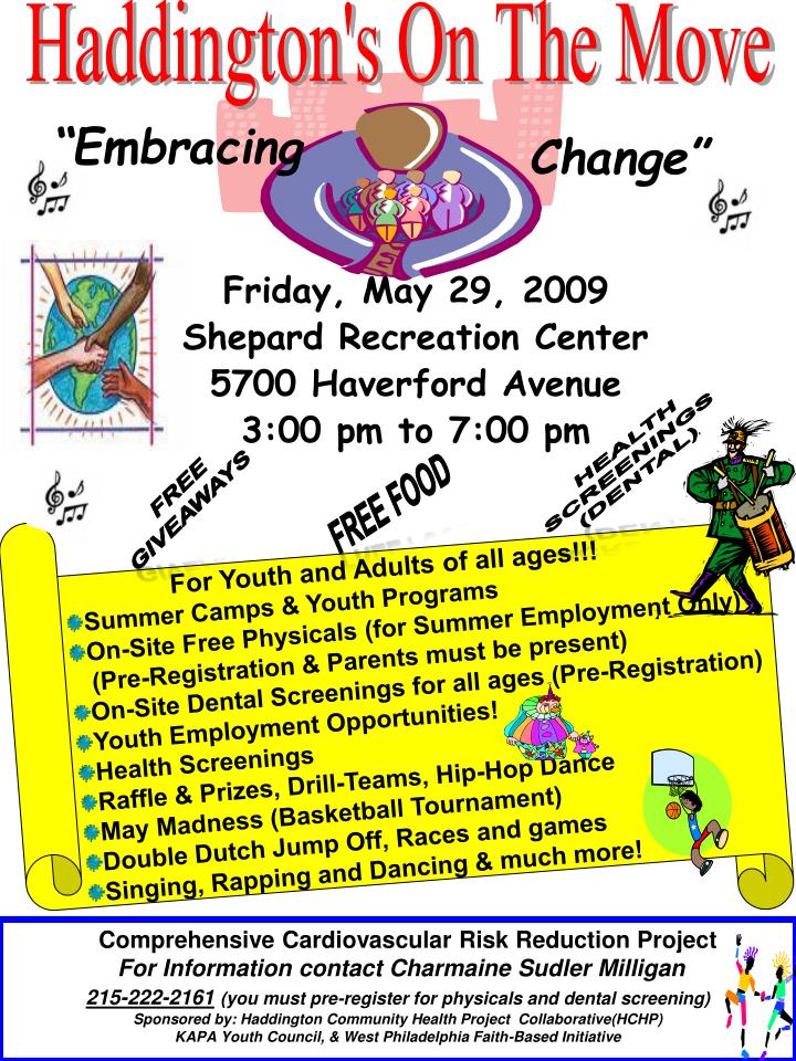friday may 29 2009 shepard recreation center 5700 haverford avenue 3 00 pm to 7 00 pm