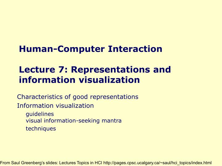 human computer interaction lecture 7 representations and information visualization