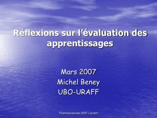 r flexions sur l valuation des apprentissages