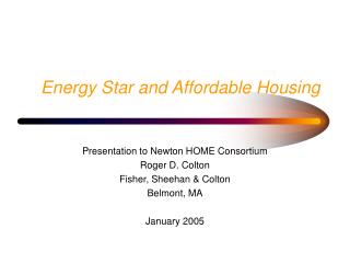 Energy Star and Affordable Housing