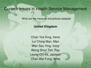 Current Issues in Health Service Management