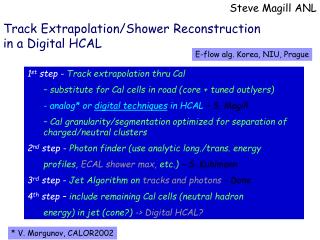 Track Extrapolation/Shower Reconstruction in a Digital HCAL