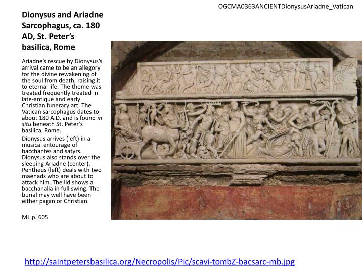 dionysus and ariadne sarcophagus ca 180 ad st peter s basilica rome