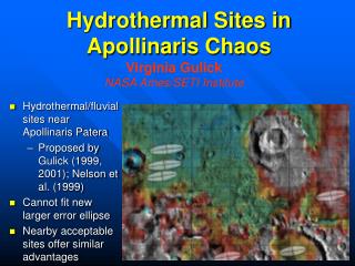 Hydrothermal Sites in Apollinaris Chaos
